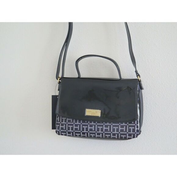 Tommy Hilfiger 69J5108 001 Black/White "TH" Monogram Crossbody Satchel Bag $108+ - Picture 1 of 11